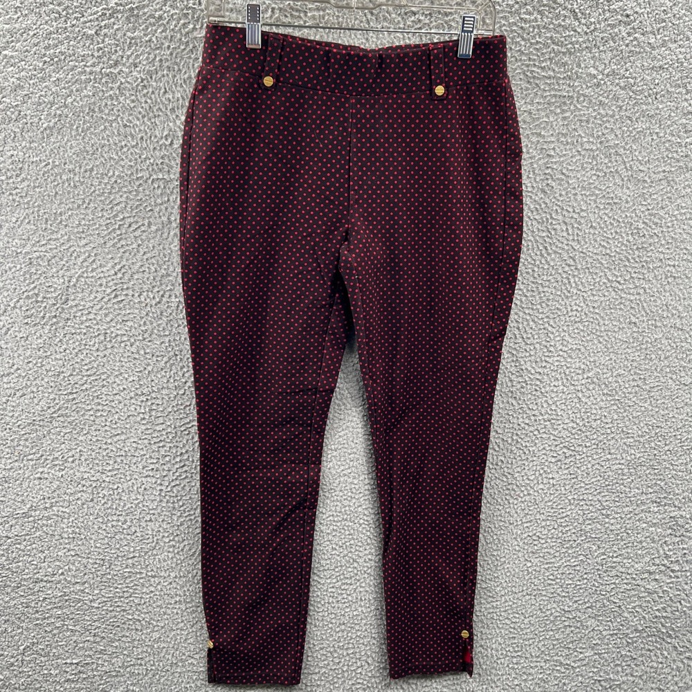 Womens Polka Dot Ankle Pants M Slim Preppy Retro Tailored Career Office Classic